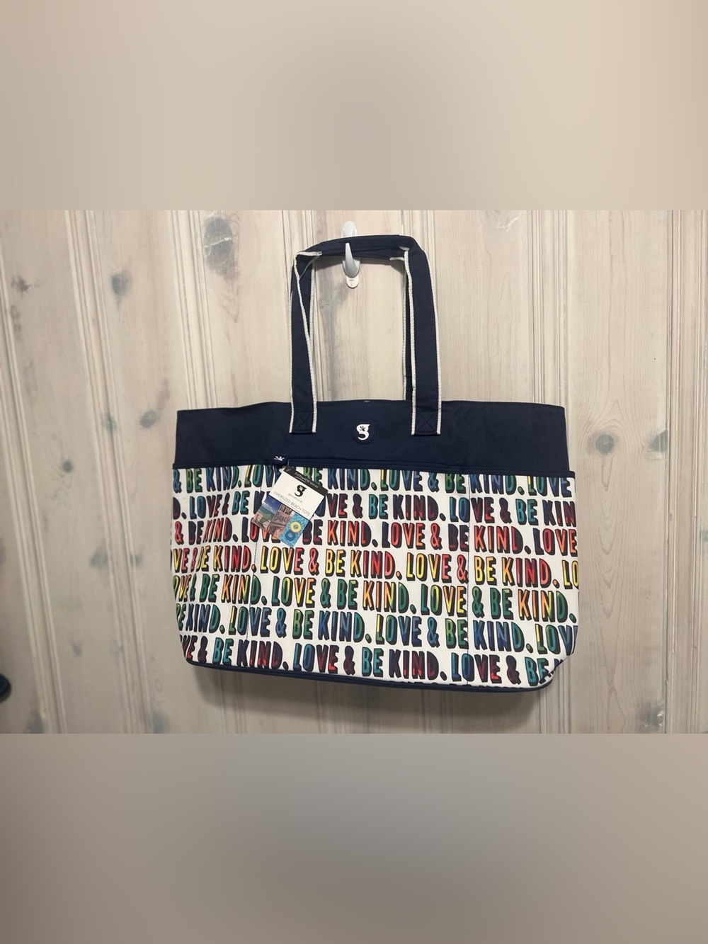 NEW! Gecko brands Navy and Multicolor "Love & Be Kind" Canvas Tote